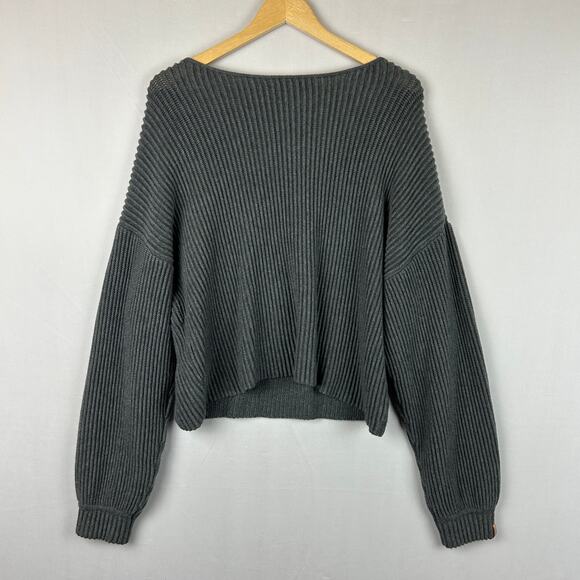 Lunya Ribbed Sweater Grey Heather Cozy Cotton Silk Reversible Women's Size S - Picture 6 of 9